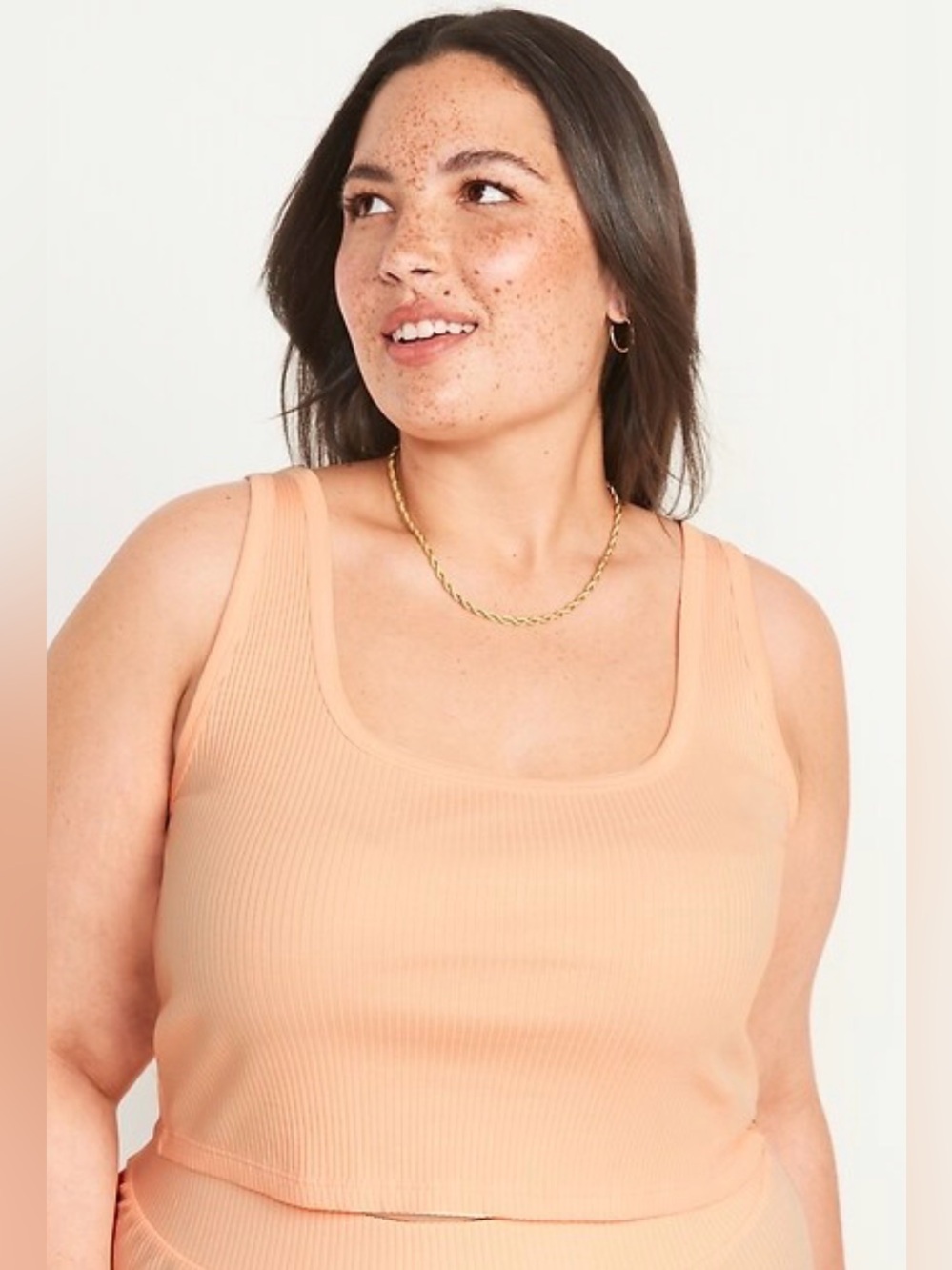 Old Navy Ribbed Cropped Tank Top Large Pastel Orange Very Stretchy Wide Straps